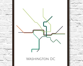 Mapa do metrô de Washington DC, mapa de trânsito, mapa do metrô, arte de pôster do metrô, arte de Washington DC, pôster de Washington DC, metrô de Washington
