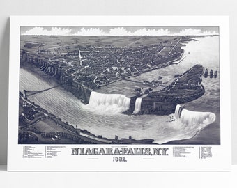 Niagara Falls 1882 Historic Map Art Print: Birds Eye View
