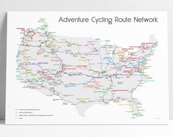 Adventure Cycling Route Network US Bicycle Routes Map Art Print Cyclist Gift