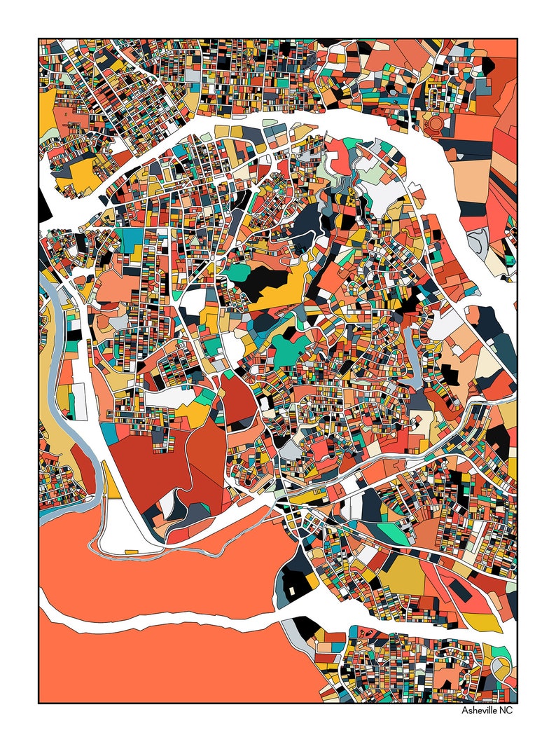Asheville NC Wall Art Map Print Poster Housewarming Gift Etsy
