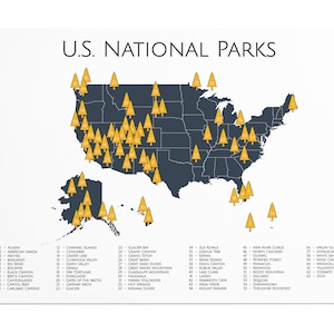 National Park Poster, National Park Map Art Camper Hiker Explorer Travel Art Map Adventure Home Decor Nursery Wall Art Gift Blue / Yellow