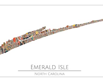 Emerald Isle NC Map Art Print Beach House EI Beach Home Decor Coastal Carolina