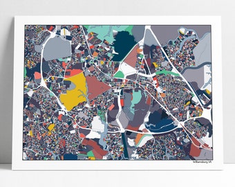 Williamsburg VA Map Art Print: Abstract Home Decor Gift