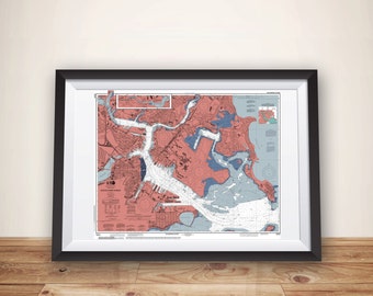 Boston Ma Nautical Chart Map Art Poster Print, Boston Map Art, Boston Print, Boston Massachusetts, Boating Gift, Boston Mass, sailing Gift