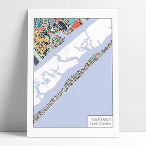 Topsail Island NC-kaartposter afdrukken Topsail Beach NC-kaart afdrukken stranddecorposter Strandhuisdecor muurkunst