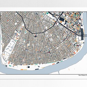 New Orleans Gebäude Stadtansicht Straßen Kunst Karte New Orleans Karte Kunstdruck Poster Wandkunst Wohnkultur Bürodeko Geschenkdruck Abstrakte Kunst