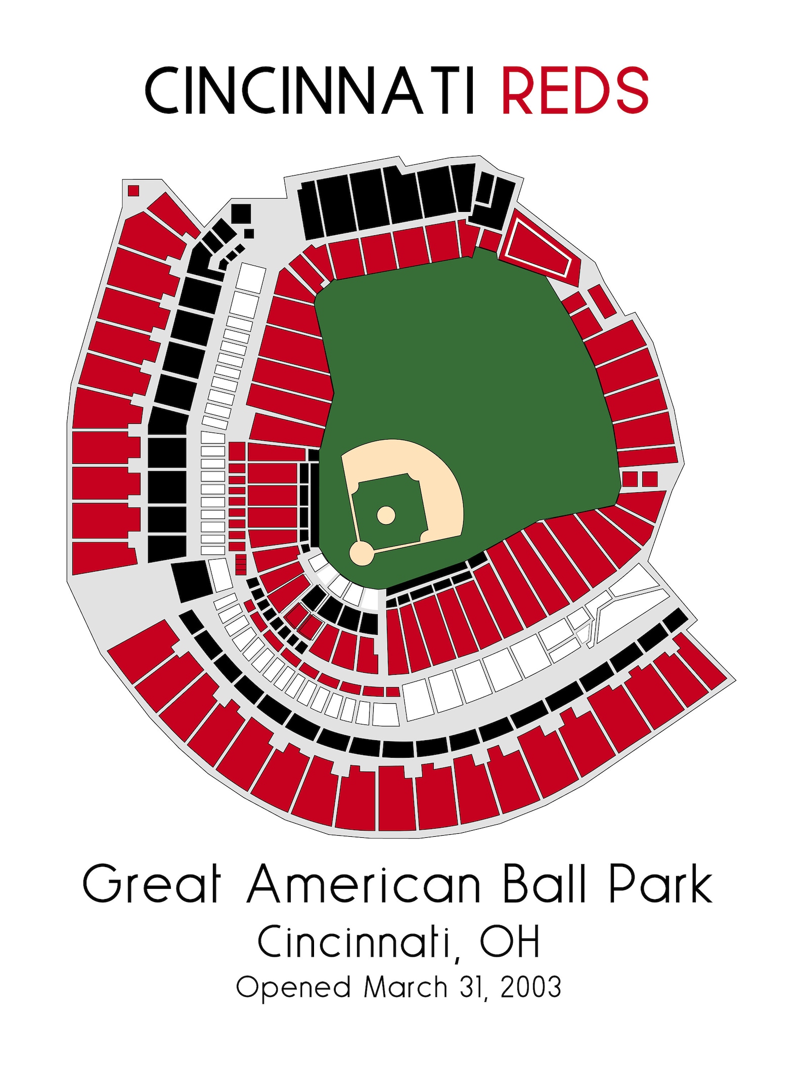 Cincinnati Reds MLB Stadium Map Ballpark Map Baseball Etsy