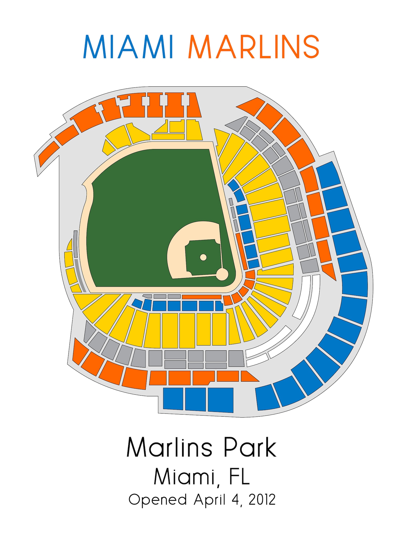 Miami Marlins Baseball Map MLB Stadium Map Ballpark Map Etsy