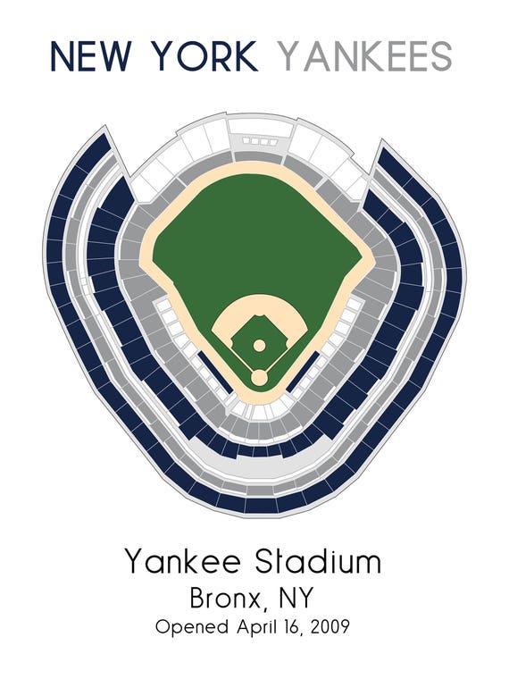 Yankee Stadium Map Art Print: New York Yankees, MLB Ballpark