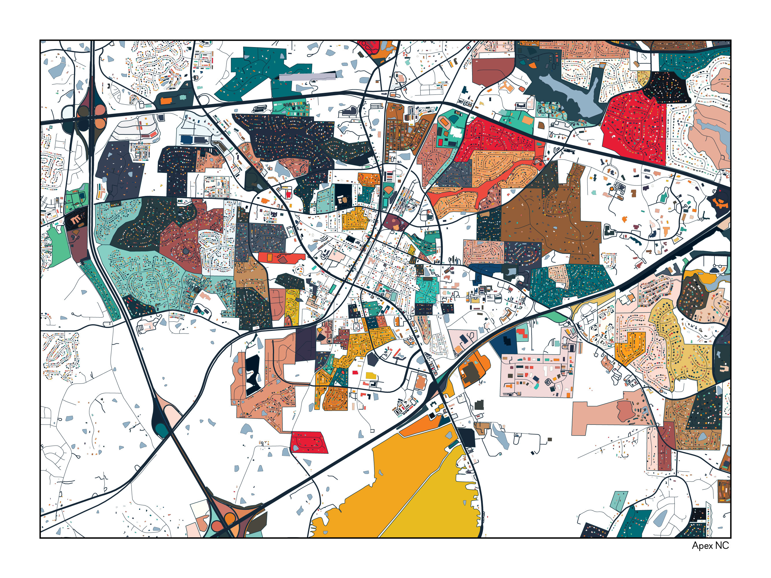 Apex NC Map Art Print Poster Housewarming Gift Apex North Etsy