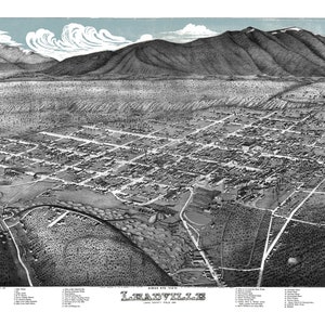 Leadville CO Birds Eye View Poster Print 1879 Leadville Colorado Historic Perspective Map Art 1882 Leadville Birds-Eye View Map 2 Options 1879