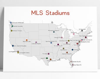Major League Soccer MLS Stadiums Map Mens Soccer Art Print Gift