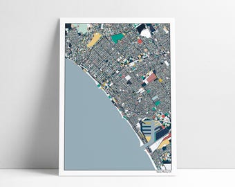 Santa Monica California Abstract City Map Art Print | Los Angeles Wall Art Gift