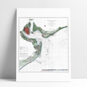 Historische Charleston SC Karte Kunstplakat neu eingefärbter Vintage Charleston Druck
