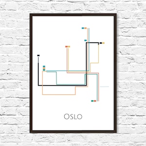 Oslo Metro Map, Oslo T-bane,  Oslo Map Art, Oslo Metro Art, Oslo, Norway, Metro Map, Subway Map, Oslo Print, Oslo Poster