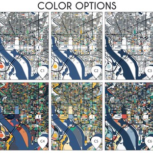 Washington DC City Streets Buildings Map Art Poster Print Wall Art Home Decor Gift Abstract Art 6 Color Options Multiple Sizes image 2