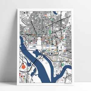 Washington DC City Streets Buildings Map Art Poster Print Wall Art Home Decor Gift Abstract Art 6 Color Options Multiple Sizes image 1