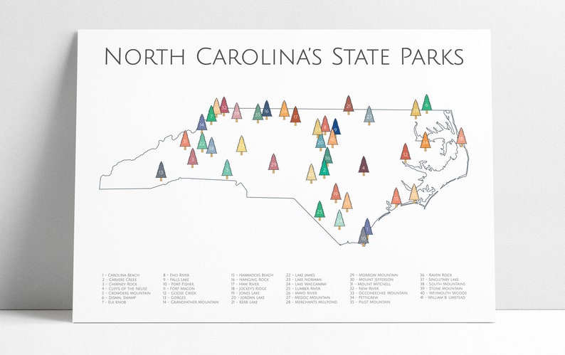 North Carolinas State Parks Checklist Map Nc State Etsy