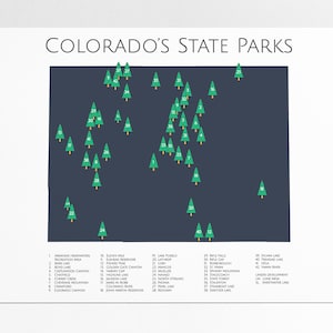 Colorado&#39;s State Parks Map Art Checklist Poster 2023 CO State Park Checklist Print Hiking Trails Adventures Outdoors Explorer Nursery Gift
