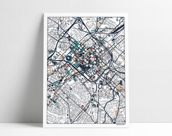 Charlotte NC Map Art Print: Abstract City Streets Home Decor