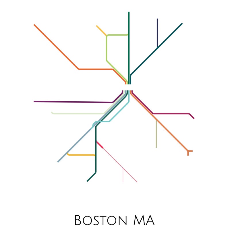 Boston, Boston Subway, Subway Art, Boston Metro Map, Boston Map, Boston Art, Boston Poster, Transit Map, Subway Map, Subway Poster Art image 2