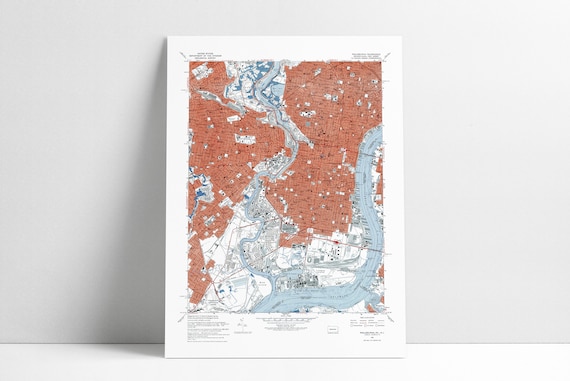 Philadelphia PA Topo Vintage Map Art Print Enhanced Recolored Philly Topographic Map Artwork
