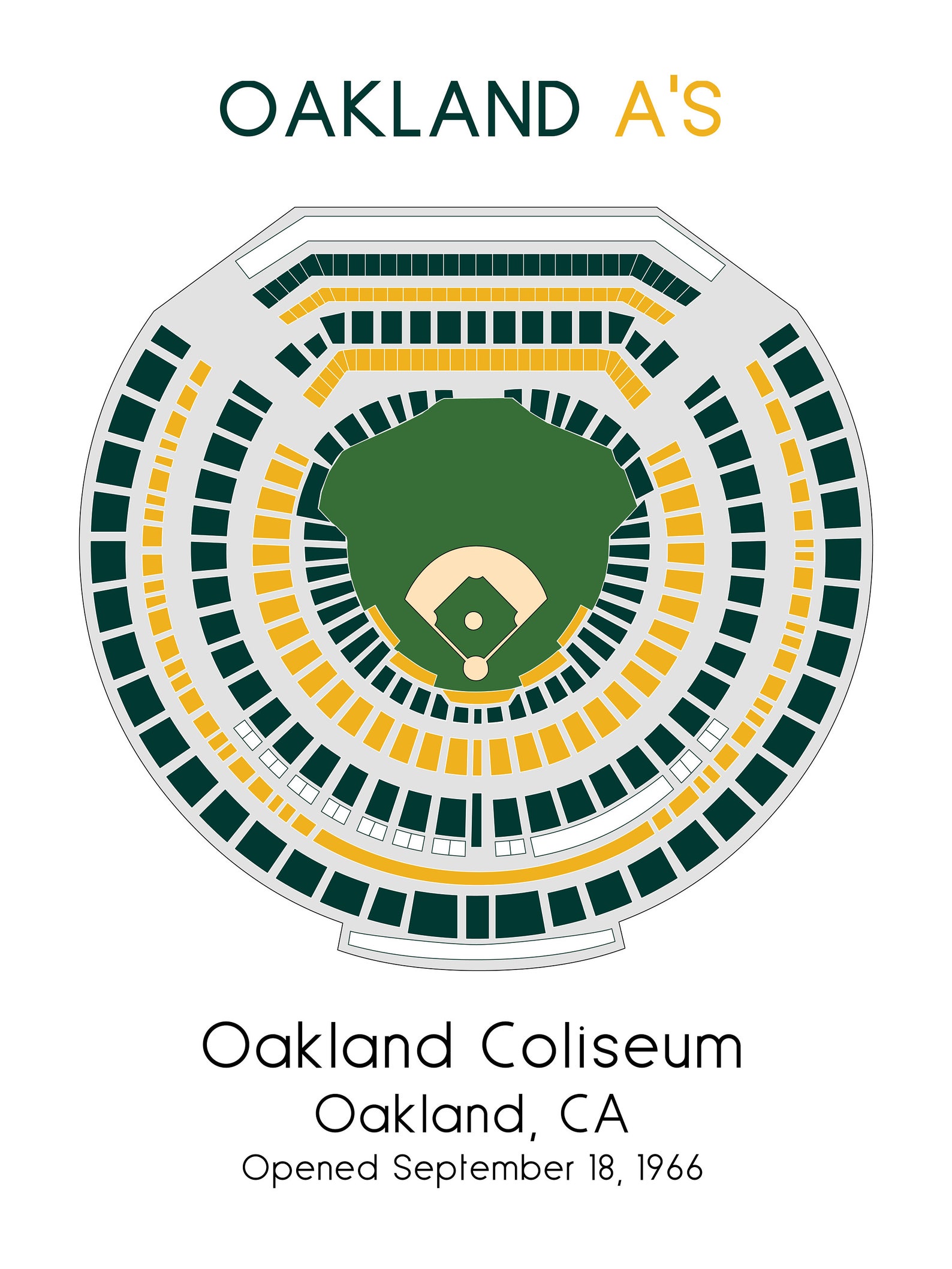 Oakland Athletics Oakland A's MLB Stadium Map Ballpark Etsy