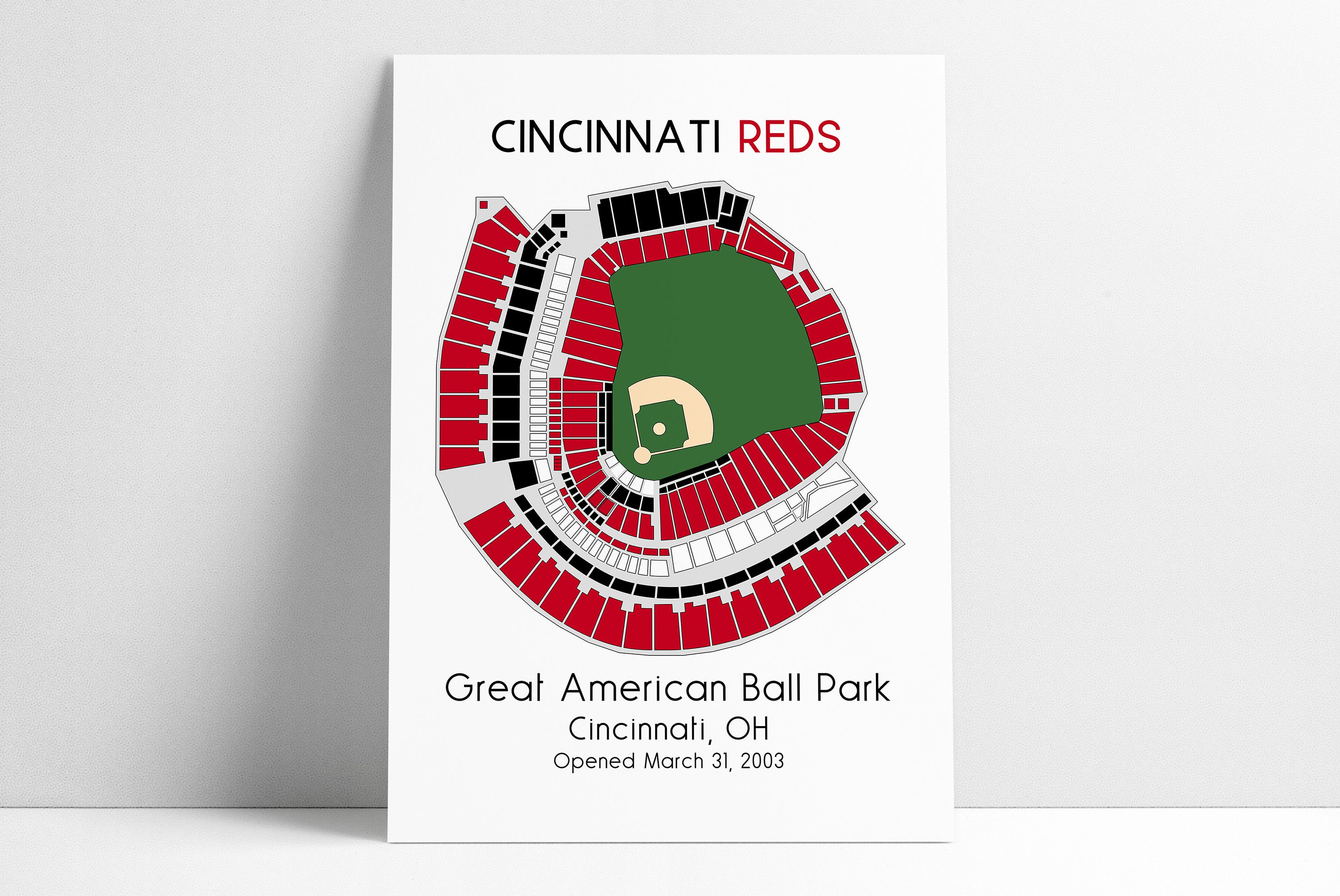 Cincinnati Reds Stadium Map Cincinnati Reds Mlb Stadium Map Ballpark Map Baseball | Etsy Denmark