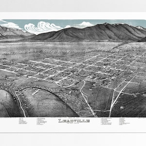 Leadville CO Birds Eye View Poster Print 1879 Leadville Colorado Historic Perspective Map Art 1882 Leadville Birds-Eye View Map 2 Options image 1