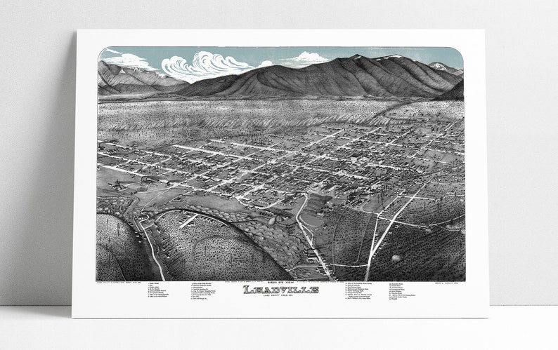 Leadville CO Birds Eye View Poster Print 1879 Leadville Colorado Historic Perspective Map Art 1882 Leadville Birds-Eye View Map 2 Options image 1