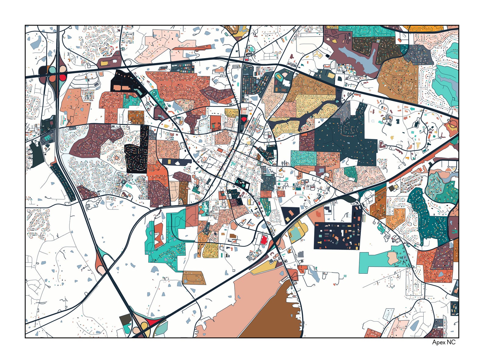 Apex NC Map Art Print Poster Housewarming Gift Apex North Etsy