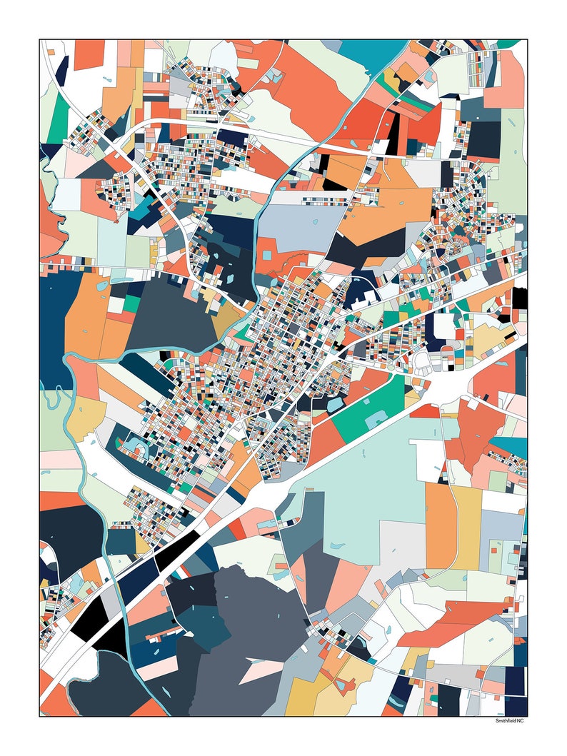 Smithfield NC Wall Art Map Print Poster Housewarming Gift Etsy