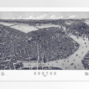 Boston MA Birds Eye View Poster Druck 1899 Boston Historische Karte Boston Massachusetts Vogelaugen-Perspektive Kartenkunst digital verbessert