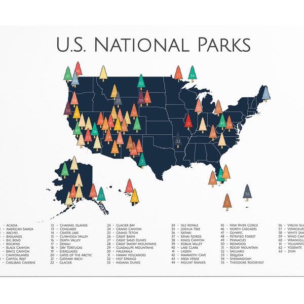 National Park Poster, National Park Map Art Camper Hiker Explorer Travel Art Map Adventure Home Decor Nursery Wall Art Gift