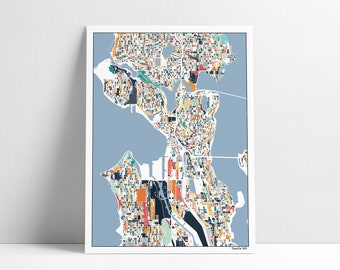 Seattle Washington City Streets Abstract Map Art Print, Seattle City Streets Map Poster, Seattle WA Wall Art Home Decor Office Decor Gift