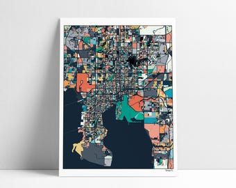 Tampa Florida City Map Art Print: Abstract Colorful Home Decor