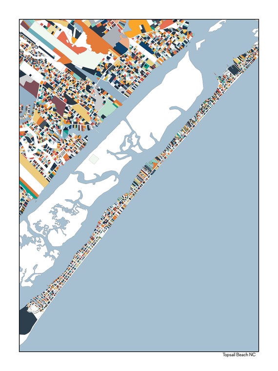 South Topsail Island Map Art Print: Coastal Carolina Abstract