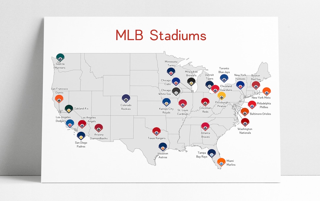 MLB Stadiums Map Print Major League Baseball Stadiums US Map Poster