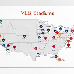 MLB Stadien Map Druck Major League Baseball Stadien US Karte Poster Weihnachtsgeschenk für Ihn Baseball Man Cave Geschenk verpackt