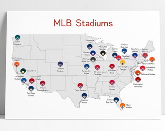 MLB Stadiums Map Print Major League Baseball Stadiums US Map Poster Christmas Gift for Him Baseball Man Cave Gift Wrapped