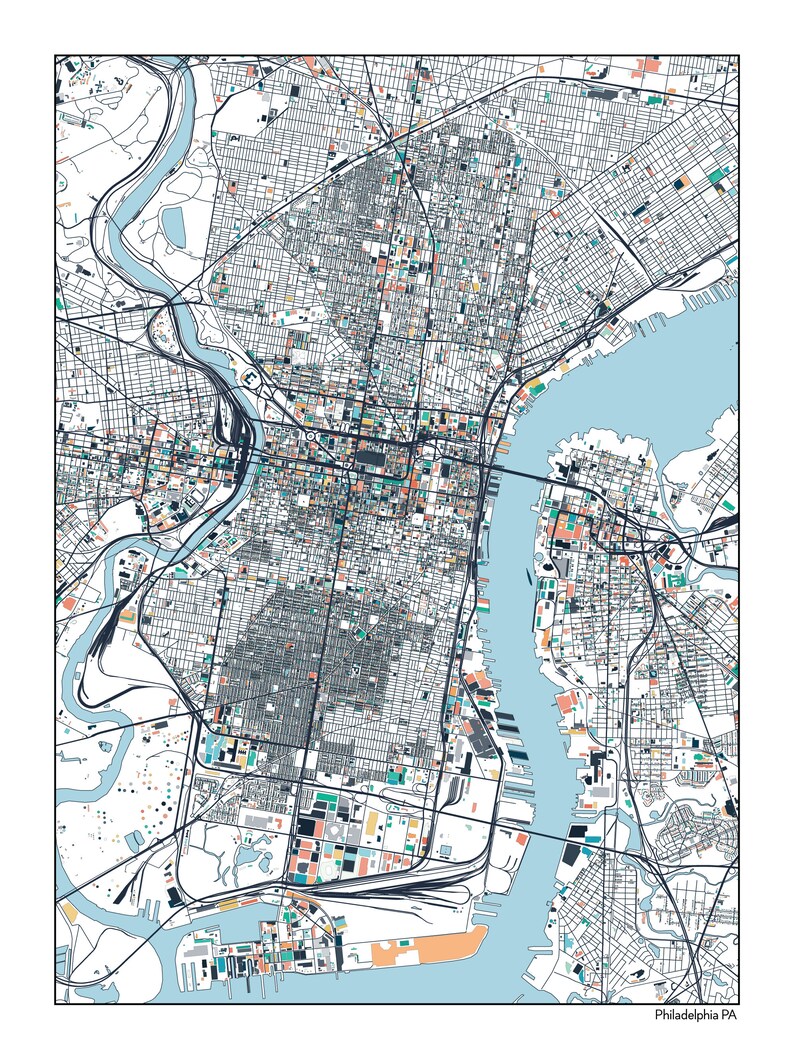 Philly City Streets Map Art Print Philadelphia PA Hometown Wall Decor Poster imagem 3