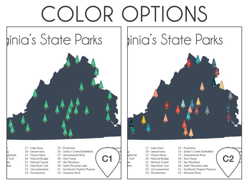 Virginia's State Parks VA State Parks Checklist Map Etsy