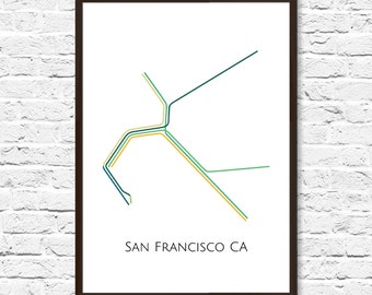 San Francisco BART Map Art Print: Minimalist Subway Poster