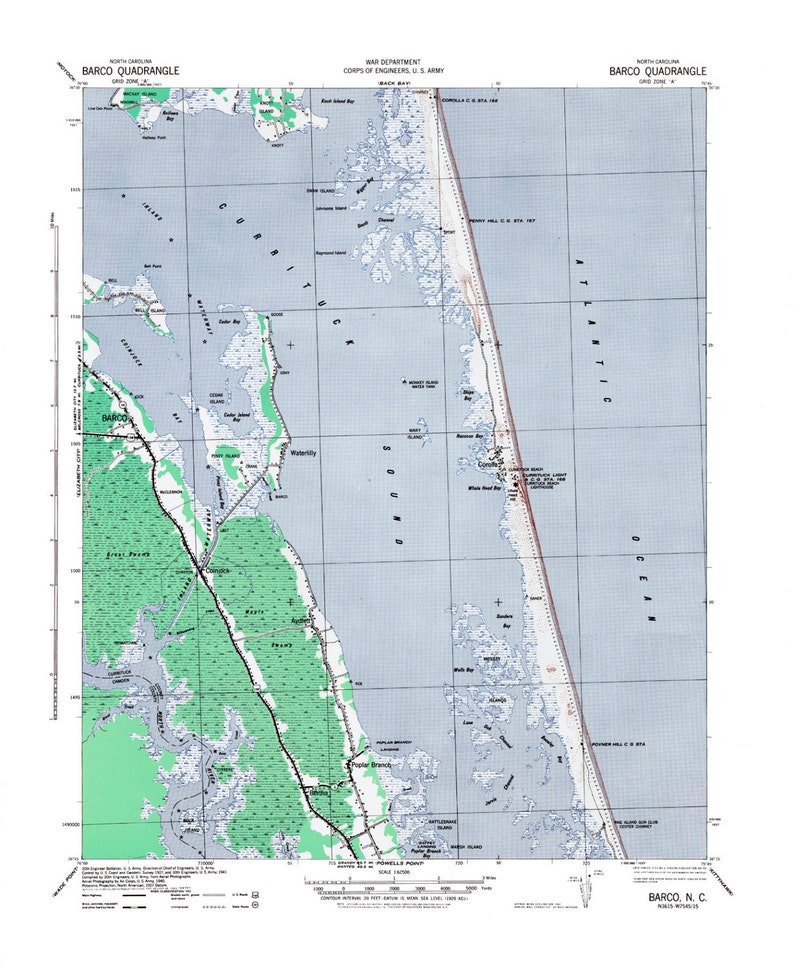 Outer Banks Corolla NC Vintage Map Print