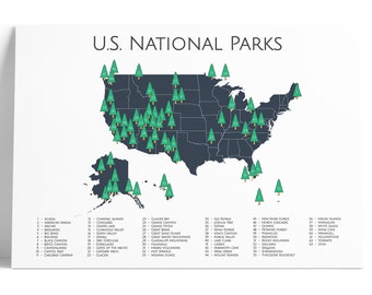 US National Parks Map Print: Adventure Nursery Art, Checklist Poster