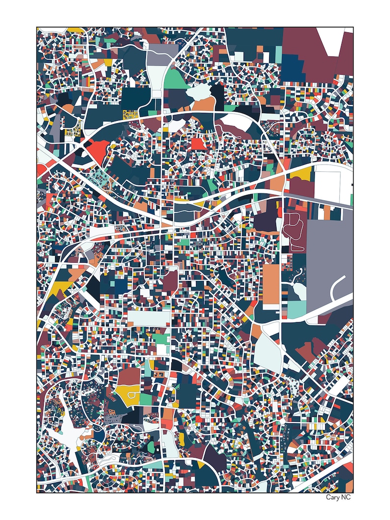 Cary NC Wall Art Map Print Poster Housewarming Gift Cary North Etsy