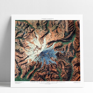 Impressão artística de mapa vintage do Monte Rainier: decoração para casa no noroeste do Pacífico