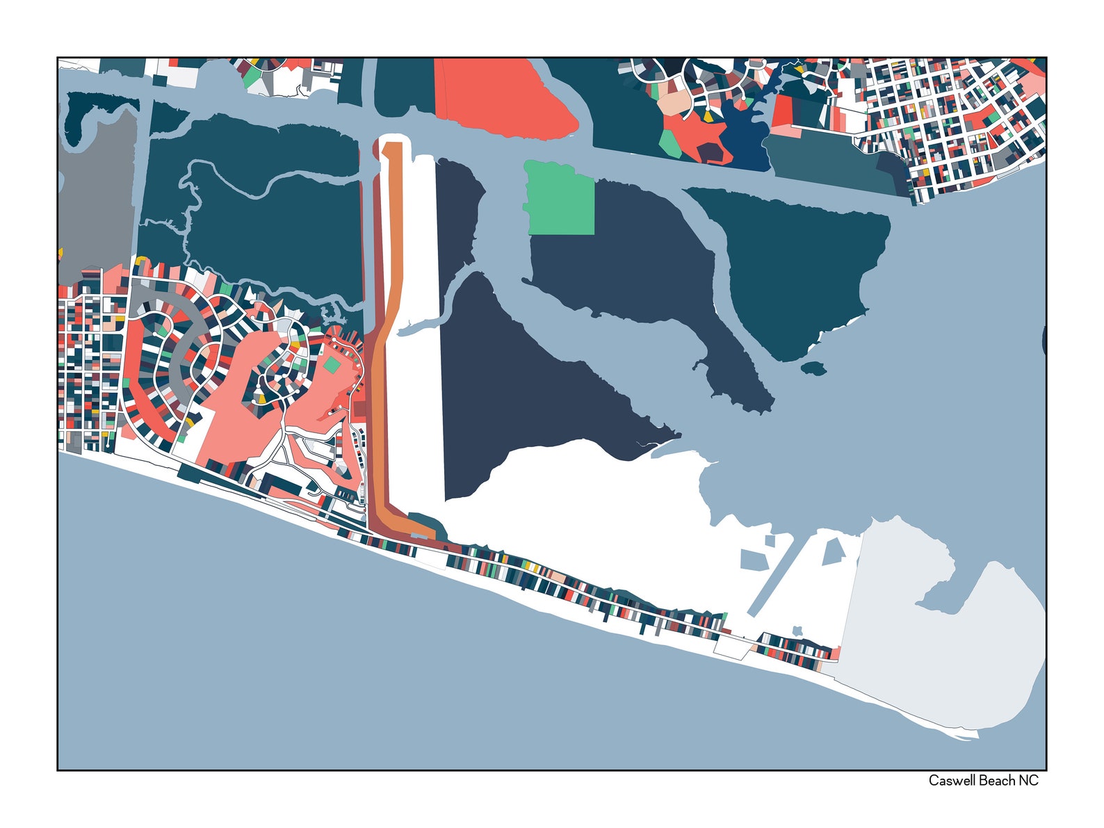 Caswell Beach NC Wall Art Map Print Poster Beach House Art Etsy