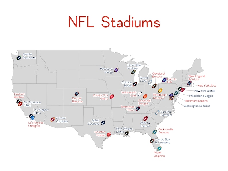 Nfl Teams Map Interactive Map Showing The Stadium Locations For All