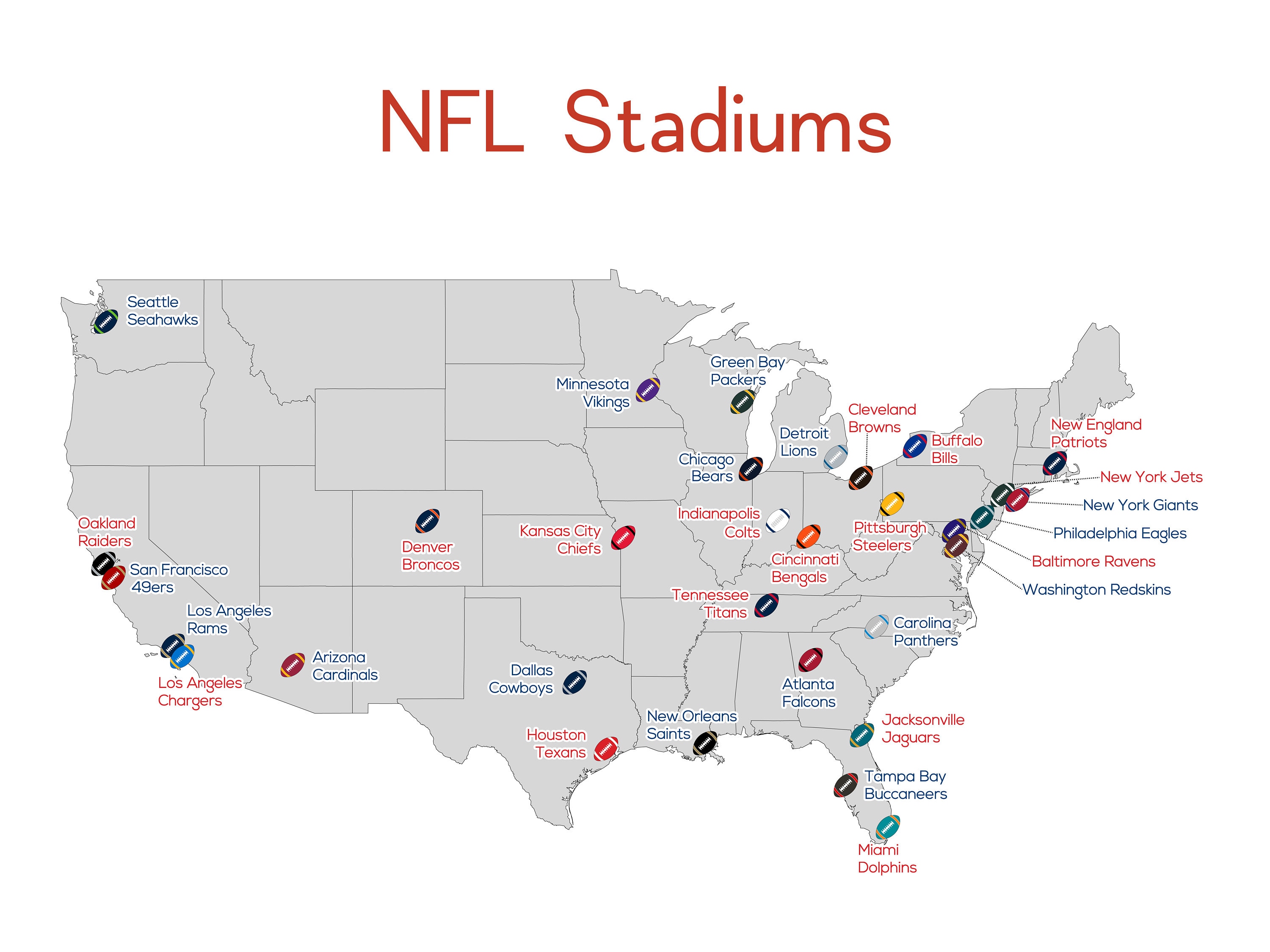 NFL Stadium Map Football Stadium Map Man Cave NFL Stadium Etsy